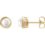 14K Yellow 5 mm Cultured White Akoya Pearl Stud Earrings
