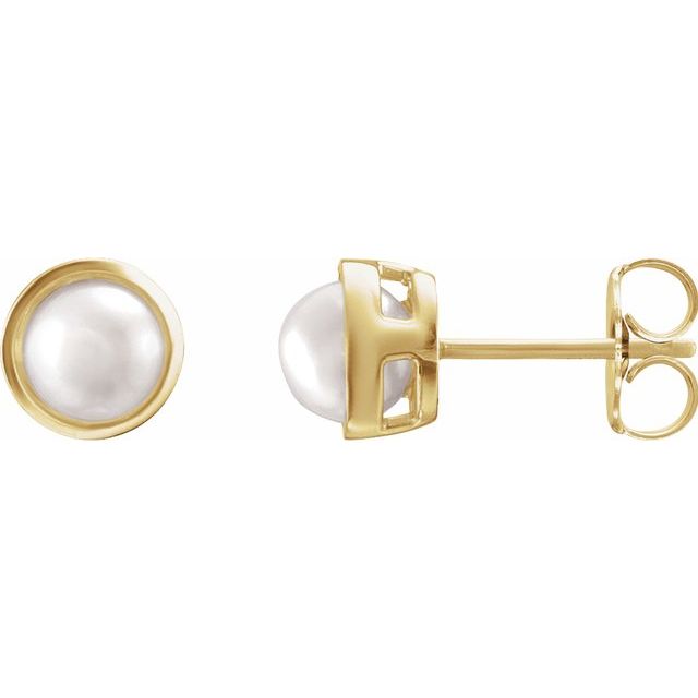 14K Yellow 6 mm Cultured White Akoya Pearl Stud Earrings