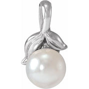 Sterling Silver 4-4.5 mm Cultured White Akoya Pearl Floral Pendant