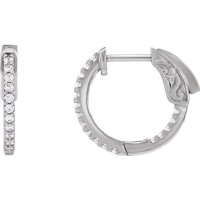 14K White 1/3 CTW Lab-Grown Diamond Inside-Outside 15.5 mm Hinged Hoop Earrings