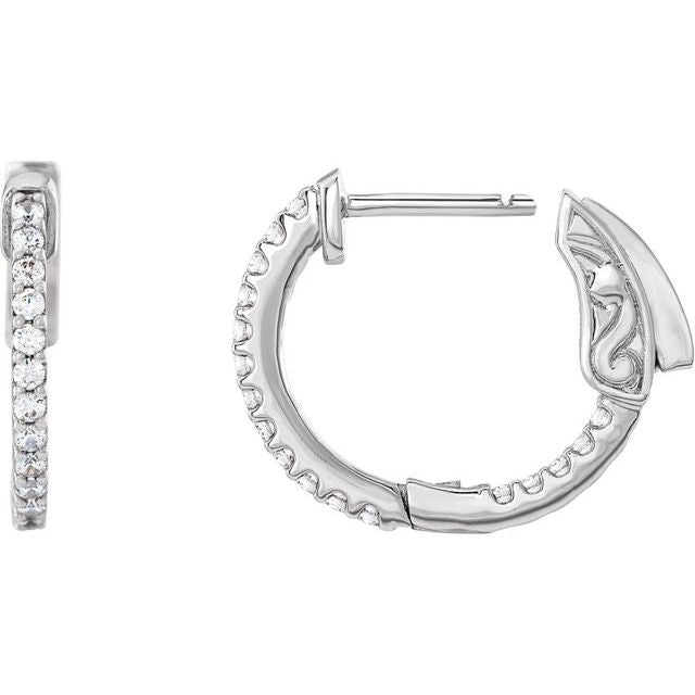 14K White 1/3 CTW Lab-Grown Diamond Inside-Outside 15.5 mm Hinged Hoop Earrings