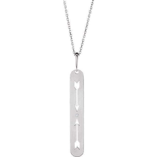 Platinum .0025 CT Natural Diamond Arrow Bar 16-18" Necklace