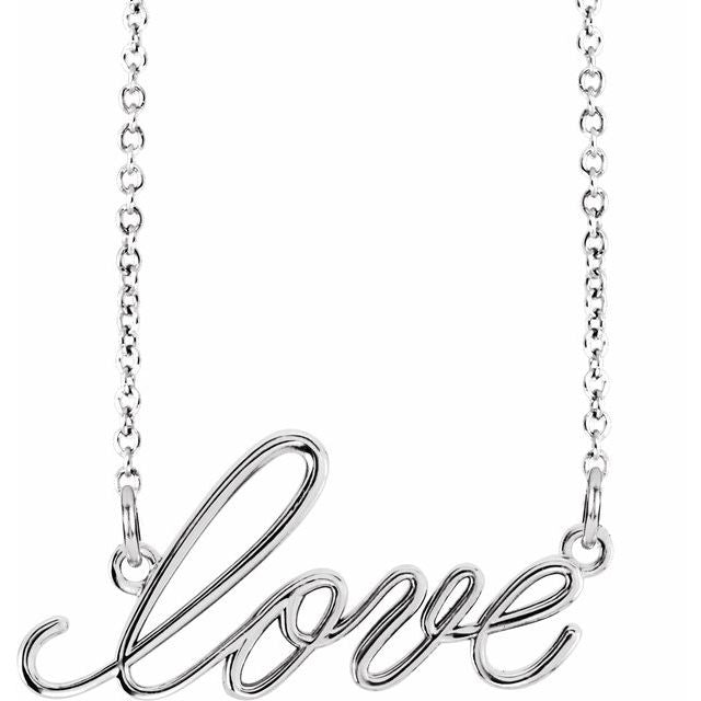 14K White Gold Love Necklace - 16 1/2" by Brand Name
