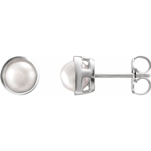 Sterling Silver 6 mm Cultured White Akoya Pearl Stud Earrings
