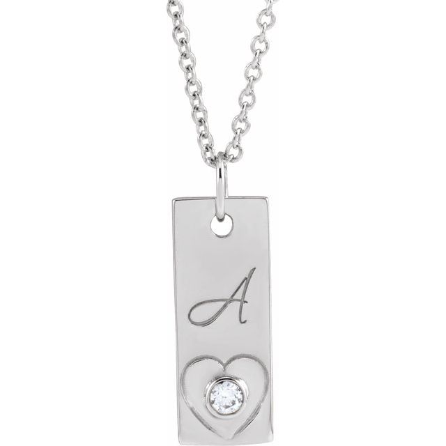 Platinum .03 CT Natural Diamond Engravable Heart 16-18" Necklace