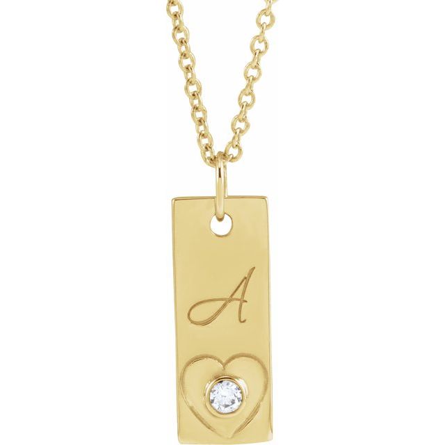 14K Yellow .03 CT Natural Diamond Engravable Heart 16-18" Necklace