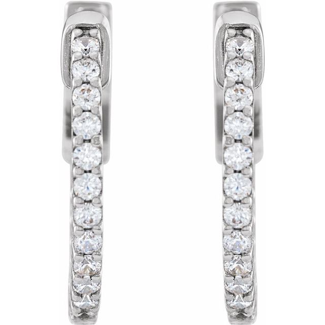 14K White 1/3 CTW Lab-Grown Diamond Inside-Outside 15.5 mm Hinged Hoop Earrings
