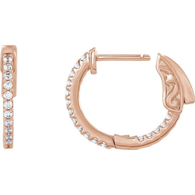 14K Rose 1/3 CTW Lab-Grown Diamond Inside-Outside 15.5 mm Hinged Hoop Earrings