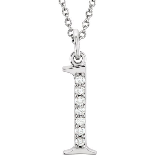14K White .03 CTW Natural Diamond Lowercase Initial L 16" Necklace