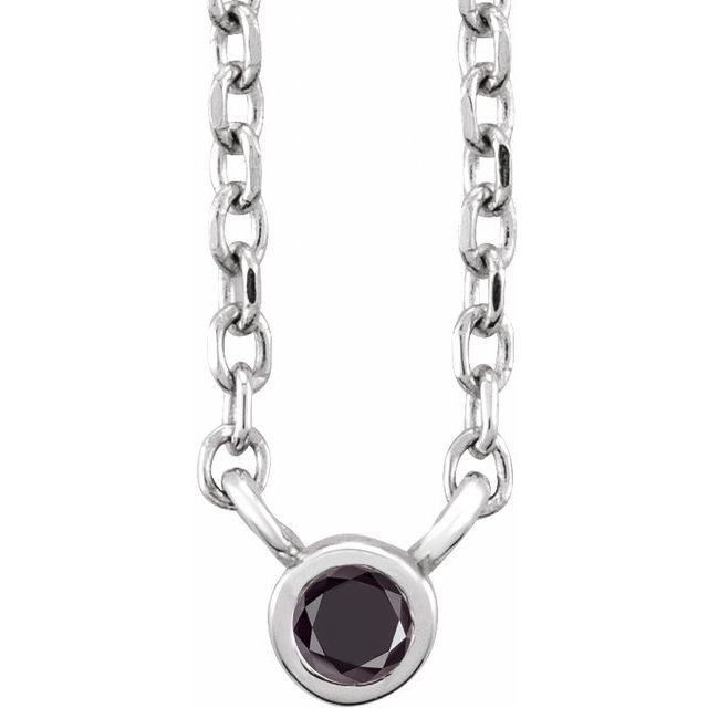 14K White .03 CT Natural Black Diamond 16-18" Necklace