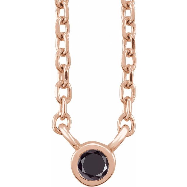14K Rose .03 CT Natural Black Diamond 16-18" Necklace