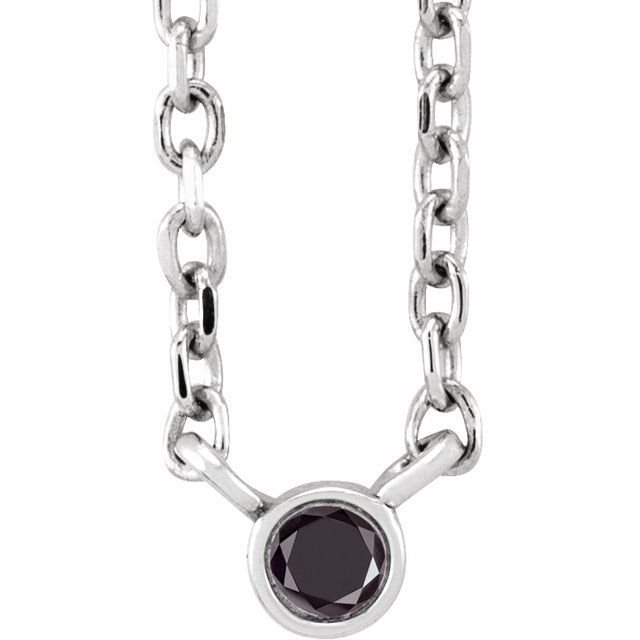 14K White .02 CT Natural Black Diamond 16-18" Necklace