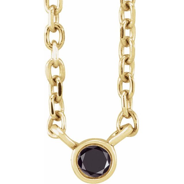14K Yellow .02 CT Natural Black Diamond 16-18" Necklace
