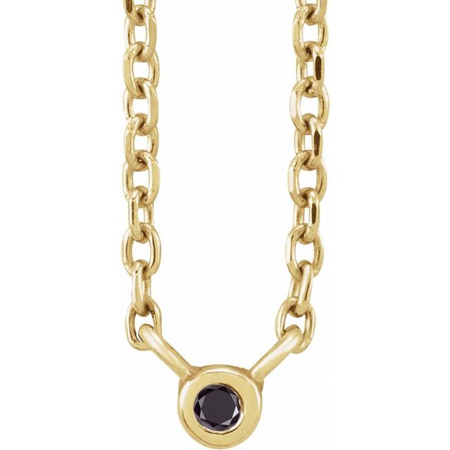 14K Yellow .015 CT Natural Black Diamond 16-18" Necklace
