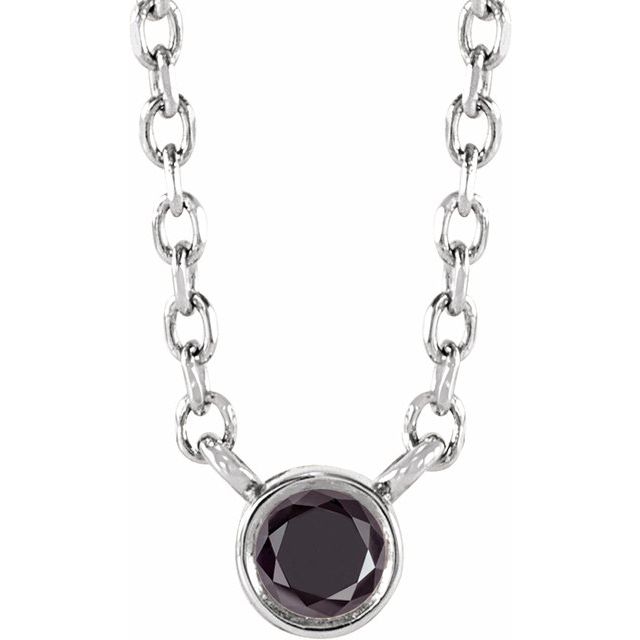 14K White .06 CT Natural Black Diamond 16-18" Necklace