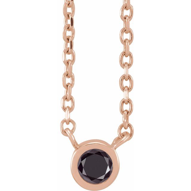 14K Rose 1/10 CT Natural Black Diamond 16-18" Necklace
