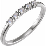 Platinum Natural Rainbow Moonstone Cabochon Stackable Ring