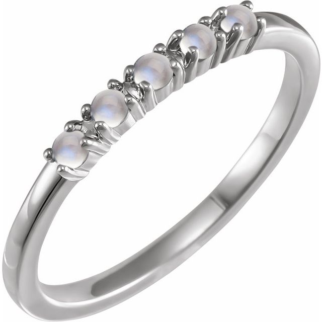Platinum Natural Rainbow Moonstone Cabochon Stackable Ring