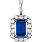 14K White 6x4 mm Natural Blue Sapphire & 1/5 CTW Natural Diamond Halo-Style Pendant