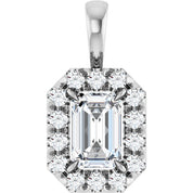14K White 6x4 mm Natural White Sapphire & 1/5 CTW Natural Diamond Halo-Style Pendant