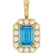 14K Yellow 6x4 mm Natural Blue Zircon & 1/5 CTW Natural Diamond Halo-Style Pendant