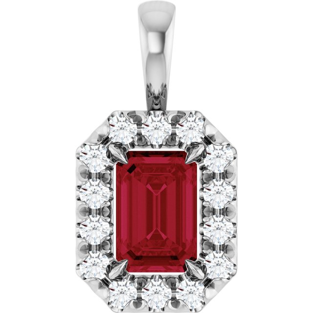 14K White 6x4 mm Natural Ruby & 1/5 CTW Natural Diamond Halo-Style Pendant