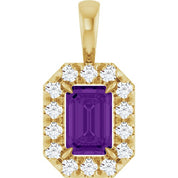 14K Yellow 6x4 mm Natural Amethyst & 1/5 CTW Natural Diamond Halo-Style Pendant