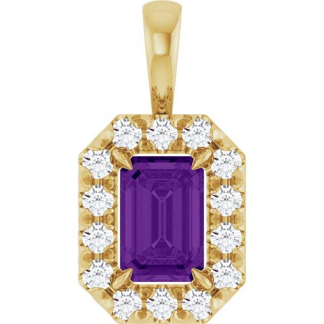 14K Yellow 6x4 mm Natural Amethyst & 1/5 CTW Natural Diamond Halo-Style Pendant