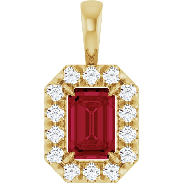 14K Yellow 6x4 mm Natural Ruby & 1/5 CTW Natural Diamond Halo-Style Pendant
