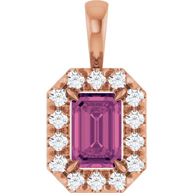 14K Rose 6x4 mm Natural Pink Tourmaline & 1/5 CTW Natural Diamond Halo-Style Pendant