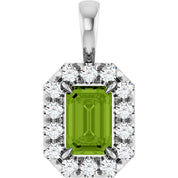 14K White 6x4 mm Natural Peridot & 1/5 CTW Natural Diamond Halo-Style Pendant