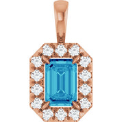 14K Rose 6x4 mm Natural Blue Zircon & 1/5 CTW Natural Diamond Halo-Style Pendant