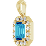 14K Yellow 6x4 mm Natural Blue Zircon & 1/5 CTW Natural Diamond Halo-Style Pendant