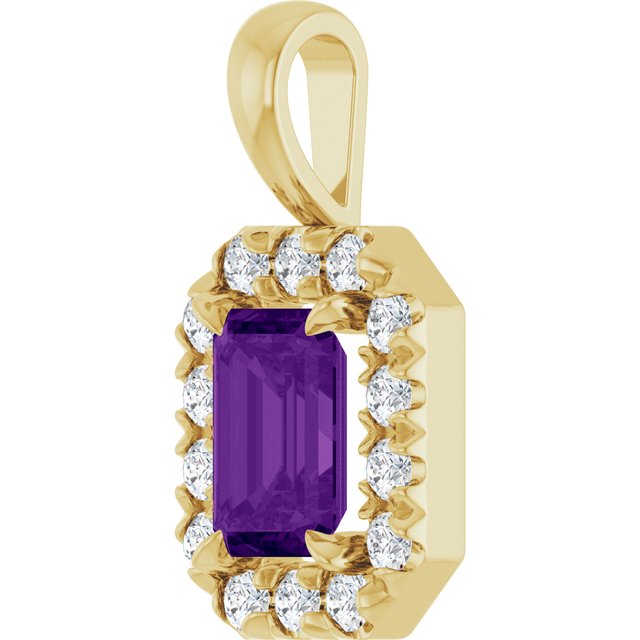 14K Yellow 6x4 mm Natural Amethyst & 1/5 CTW Natural Diamond Halo-Style Pendant
