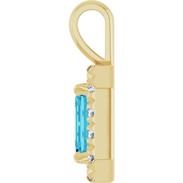 14K Yellow 6x4 mm Natural Blue Zircon & 1/5 CTW Natural Diamond Halo-Style Pendant