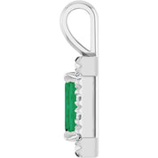 Sterling Silver 6x4 mm Lab-Grown Emerald & 1/5 CTW Natural Diamond Halo-Style Pendant