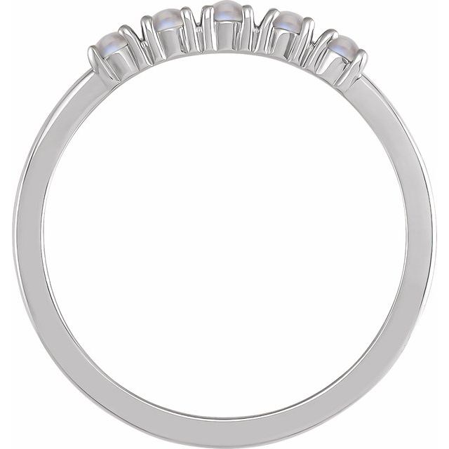 Platinum Natural Rainbow Moonstone Cabochon Stackable Ring