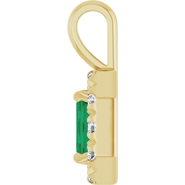 14K Lab-Grown Emerald & Alexandrite 5x3 mm with 1/8 CTW Natural Diamond Halo Pendant