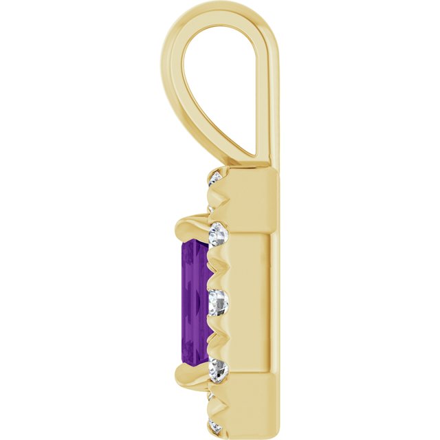 14K Yellow 5x3 mm Natural Amethyst & 1/8 CTW Natural Diamond Halo-Style Pendant