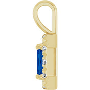 14K Yellow 5x3 mm Lab-Grown Blue Sapphire & 1/8 CTW Natural Diamond Halo-Style Pendant