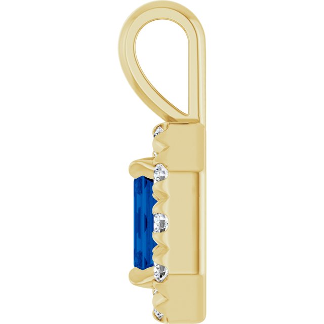 14K Yellow 5x3 mm Lab-Grown Blue Sapphire & 1/8 CTW Natural Diamond Halo-Style Pendant