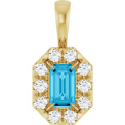 14K Yellow 5x3 mm Natural Aquamarine & 1/8 CTW Natural Diamond Halo-Style Pendant