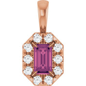14K Rose 5x3 mm Natural Pink Tourmaline & 1/8 CTW Natural Diamond Halo-Style Pendant