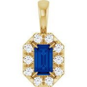 14K Yellow 5x3 mm Natural Blue Sapphire & 1/8 CTW Natural Diamond Halo-Style Pendant