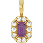 14K Lab-Grown Emerald & Alexandrite 5x3 mm with 1/8 CTW Natural Diamond Halo Pendant