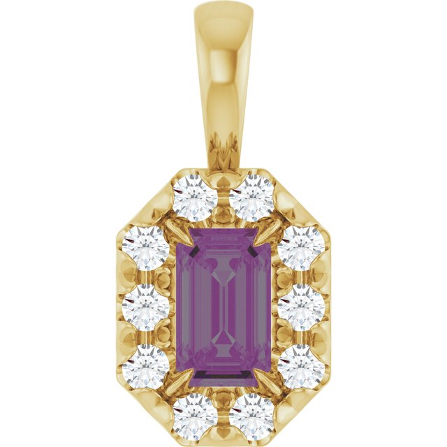 14K Lab-Grown Emerald & Alexandrite 5x3 mm with 1/8 CTW Natural Diamond Halo Pendant