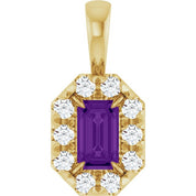14K Yellow 5x3 mm Natural Amethyst & 1/8 CTW Natural Diamond Halo-Style Pendant