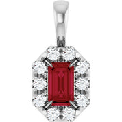 14K White 5x3 mm Natural Ruby & 1/8 CTW Natural Diamond Halo-Style Pendant
