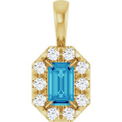 14K Yellow 5x3 mm Natural Blue Zircon & 1/8 CTW Natural Diamond Halo-Style Pendant