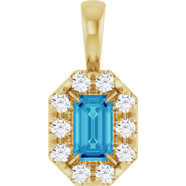 14K Yellow 5x3 mm Natural Blue Zircon & 1/8 CTW Natural Diamond Halo-Style Pendant